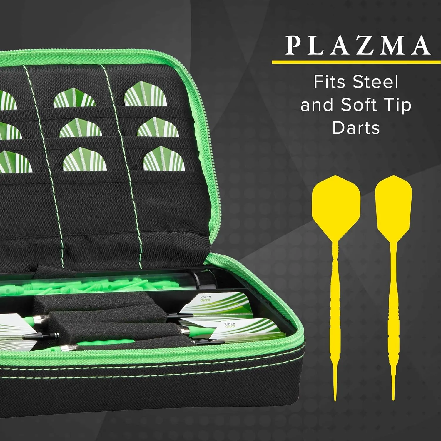 Casemaster Plazma Dart Case for Soft and Steel Tip Darts, Holds 3 Darts and Features Built-In Storage Tube and Pockets for Flights, Tips, Shafts, and Personal Items