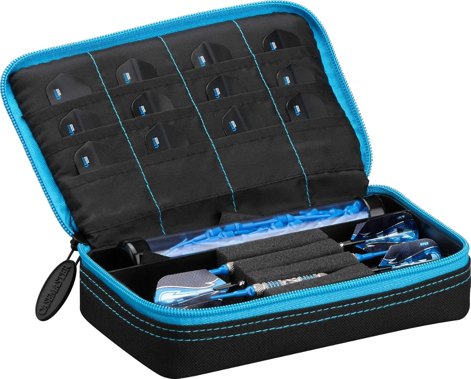 Casemaster Plazma Dart Case for Soft and Steel Tip Darts, Holds 3 Darts and Features Built-In Storage Tube and Pockets for Flights, Tips, Shafts, and Personal Items
