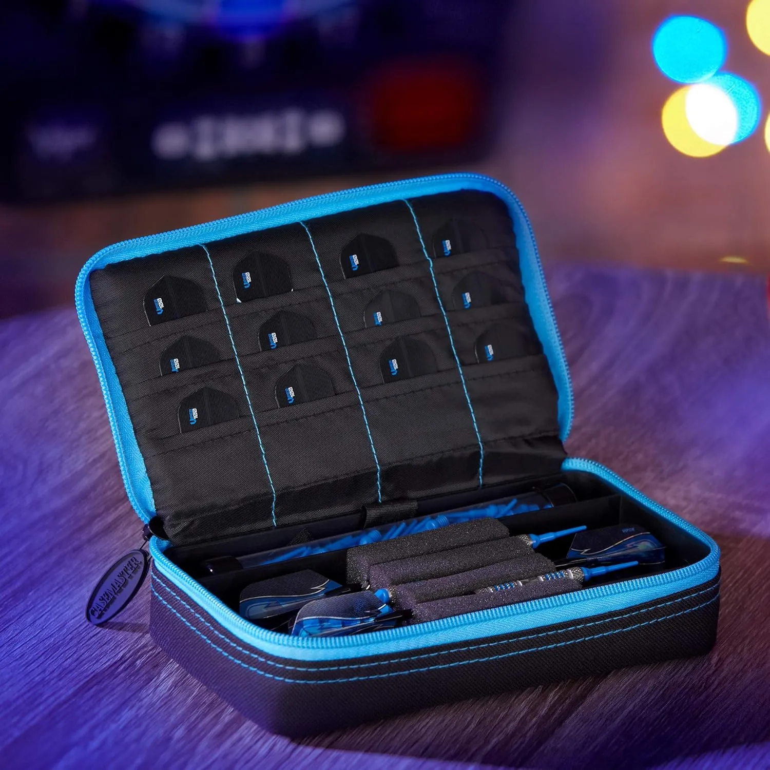 Casemaster Plazma Dart Case for Soft and Steel Tip Darts, Holds 3 Darts and Features Built-In Storage Tube and Pockets for Flights, Tips, Shafts, and Personal Items