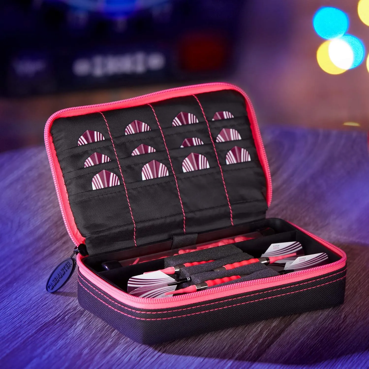 Casemaster Plazma Dart Case for Soft and Steel Tip Darts, Holds 3 Darts and Features Built-In Storage Tube and Pockets for Flights, Tips, Shafts, and Personal Items