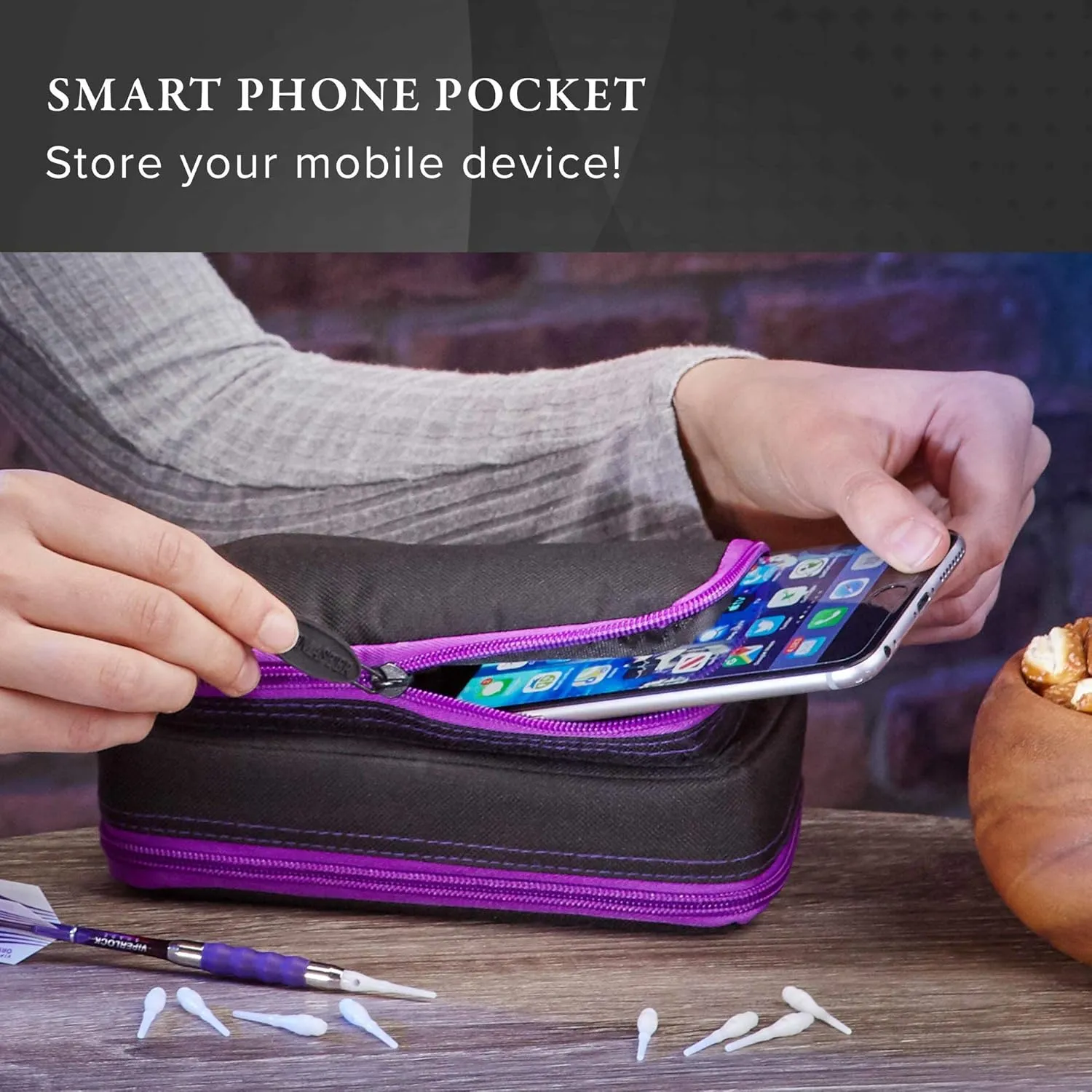 Casemaster Plazma Plus, 3 Dart Case for Soft and Steel Tip Darts Features Large Front Mobile Device Pocket, Built-in Storage Tube and Pockets for Flights, Tips, Shafts, and Personal Items
