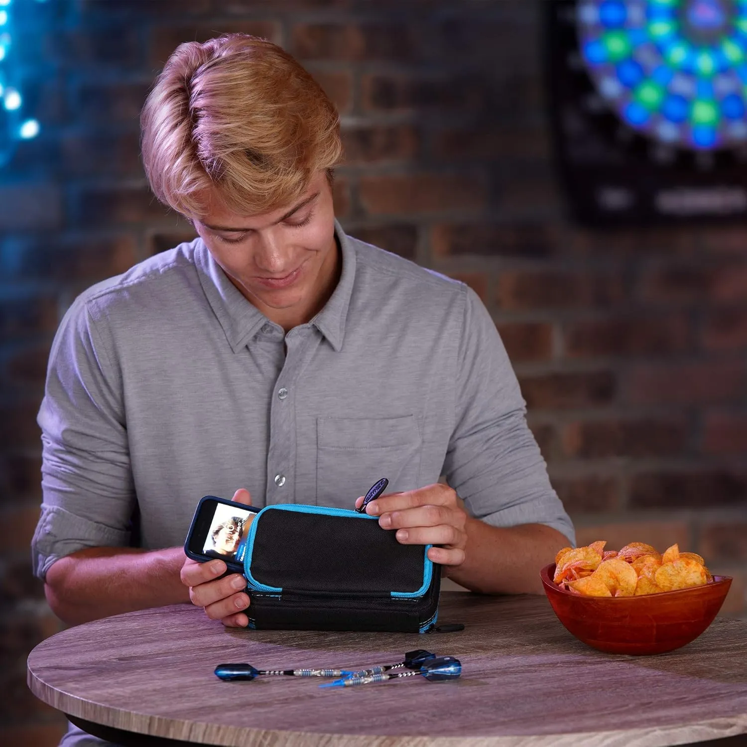 Casemaster Plazma Plus, 3 Dart Case for Soft and Steel Tip Darts Features Large Front Mobile Device Pocket, Built-in Storage Tube and Pockets for Flights, Tips, Shafts, and Personal Items