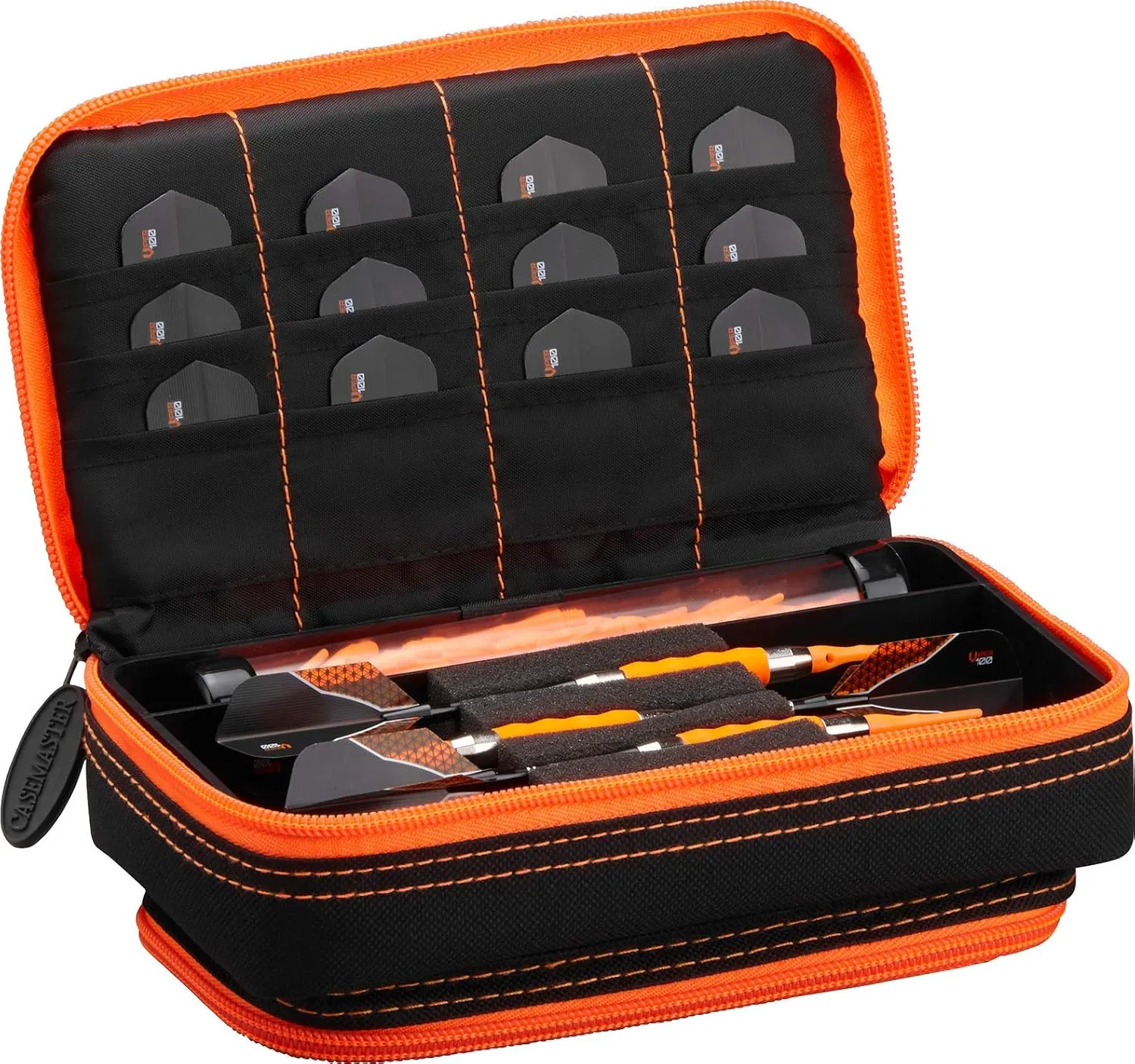 Casemaster Plazma Plus, 3 Dart Case for Soft and Steel Tip Darts Features Large Front Mobile Device Pocket, Built-in Storage Tube and Pockets for Flights, Tips, Shafts, and Personal Items