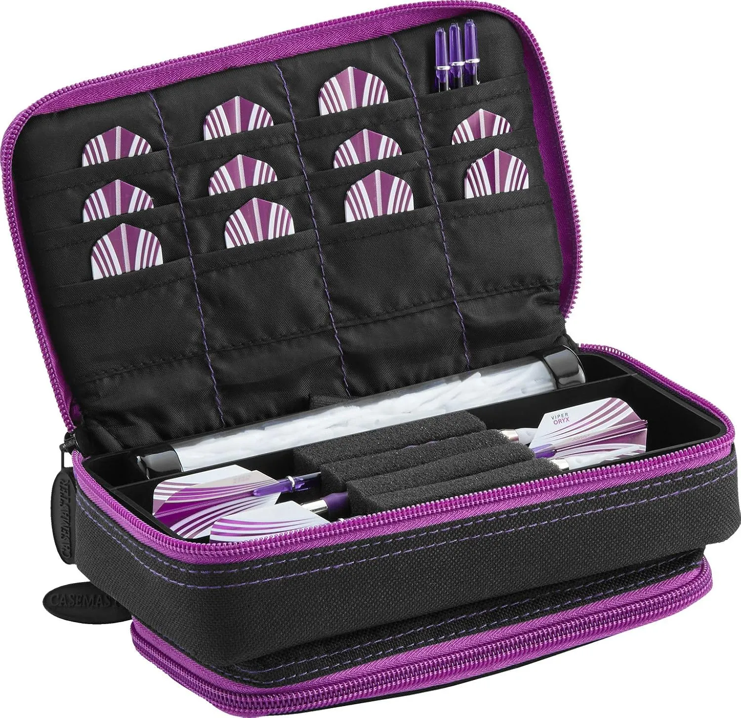 Casemaster Plazma Plus, 3 Dart Case for Soft and Steel Tip Darts Features Large Front Mobile Device Pocket, Built-in Storage Tube and Pockets for Flights, Tips, Shafts, and Personal Items
