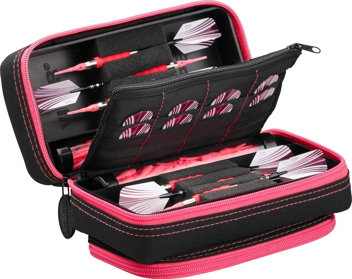 Casemaster Plazma Pro, 6 Dart Case for Soft and Steel Tip Darts, Features Large Front Mobile Device Pocket, Built-In Storage Tubes and Pockets for Flights, Tips, Shafts, and Personal Items
