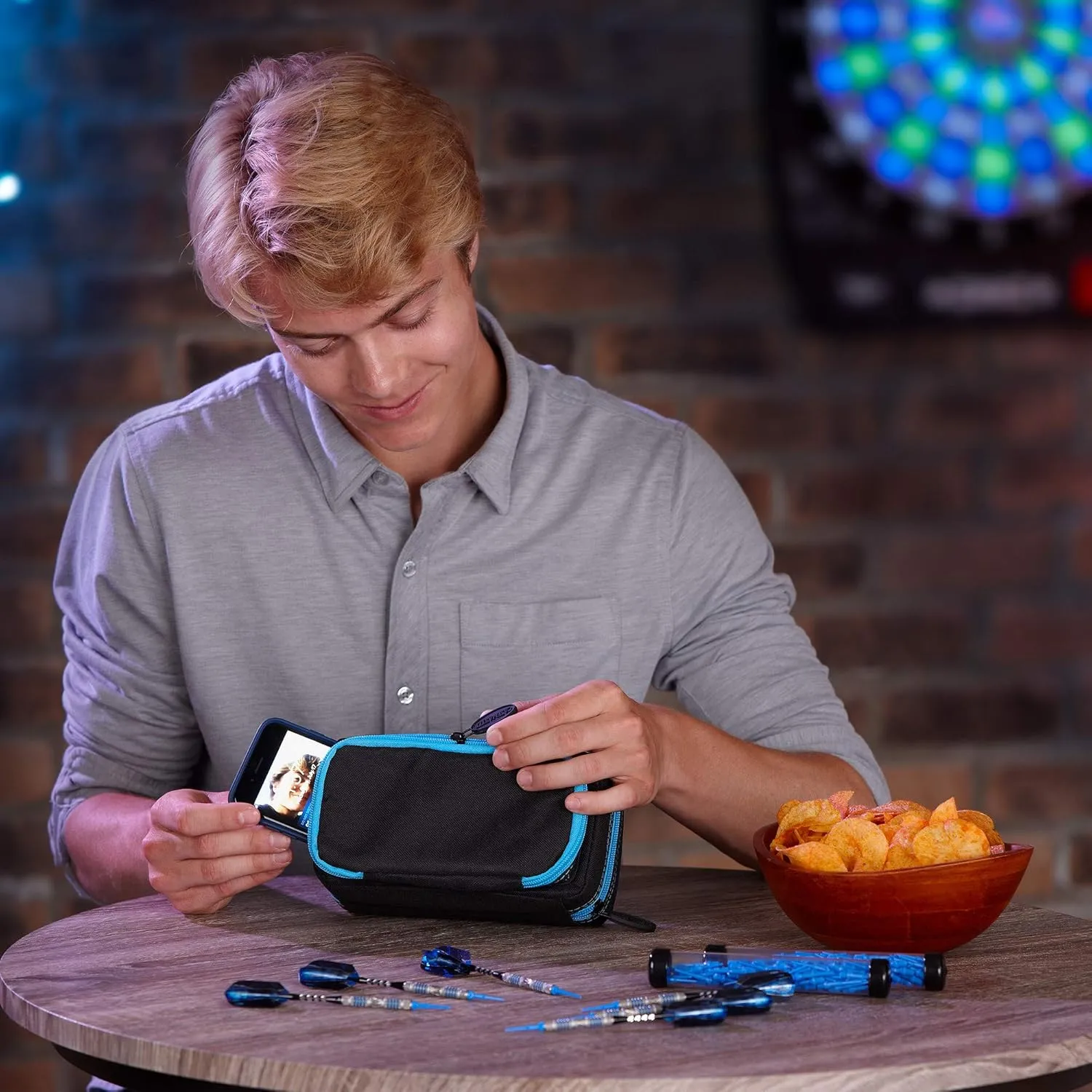 Casemaster Plazma Pro, 6 Dart Case for Soft and Steel Tip Darts, Features Large Front Mobile Device Pocket, Built-In Storage Tubes and Pockets for Flights, Tips, Shafts, and Personal Items