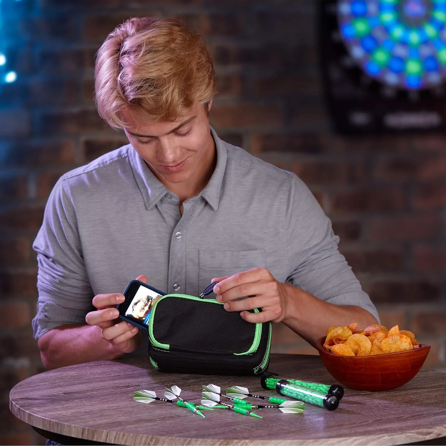 Casemaster Plazma Pro, 6 Dart Case for Soft and Steel Tip Darts, Features Large Front Mobile Device Pocket, Built-In Storage Tubes and Pockets for Flights, Tips, Shafts, and Personal Items