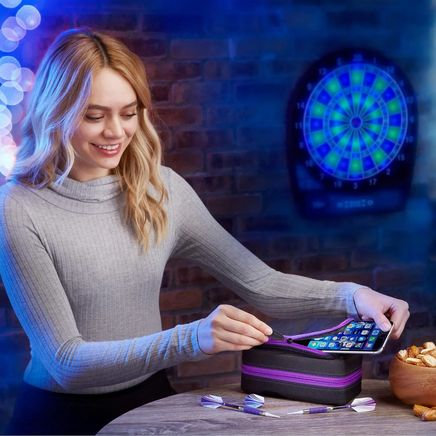 Casemaster Plazma Pro, 6 Dart Case for Soft and Steel Tip Darts, Features Large Front Mobile Device Pocket, Built-In Storage Tubes and Pockets for Flights, Tips, Shafts, and Personal Items