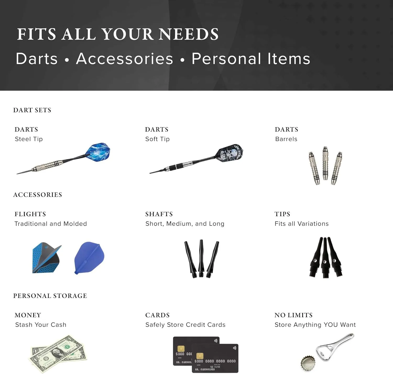 Casemaster Plazma Pro, 6 Dart Case for Soft and Steel Tip Darts, Features Large Front Mobile Device Pocket, Built-In Storage Tubes and Pockets for Flights, Tips, Shafts, and Personal Items