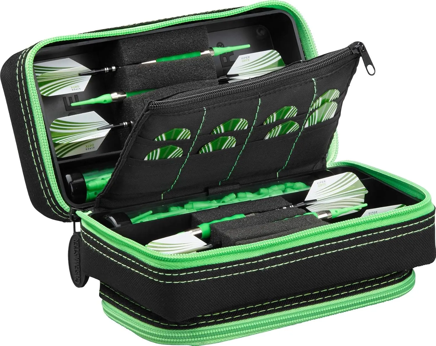 Casemaster Plazma Pro, 6 Dart Case for Soft and Steel Tip Darts, Features Large Front Mobile Device Pocket, Built-In Storage Tubes and Pockets for Flights, Tips, Shafts, and Personal Items