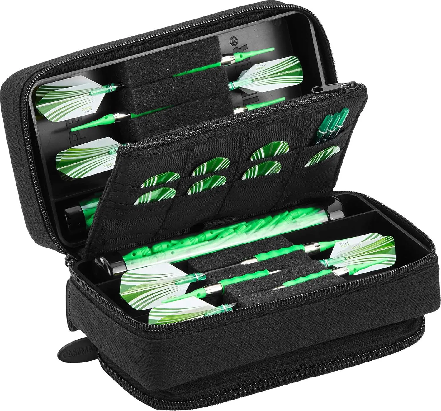 Casemaster Plazma Pro, 6 Dart Case for Soft and Steel Tip Darts, Features Large Front Mobile Device Pocket, Built-In Storage Tubes and Pockets for Flights, Tips, Shafts, and Personal Items