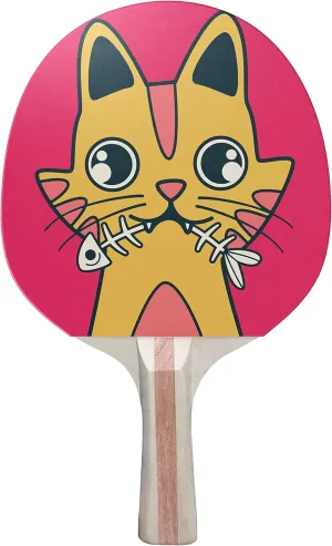 Cat Fishbone Colorful Design Ping Pong Paddle, Premium 5 Ply Table Tennis Racket (Black on Back)