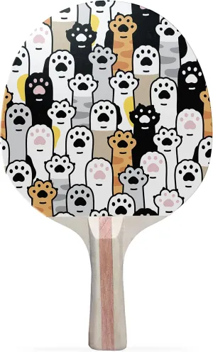 Cat Paws Colorful Design Ping Pong Paddle, Premium 5 Ply Table Tennis Racket (Black on Back)