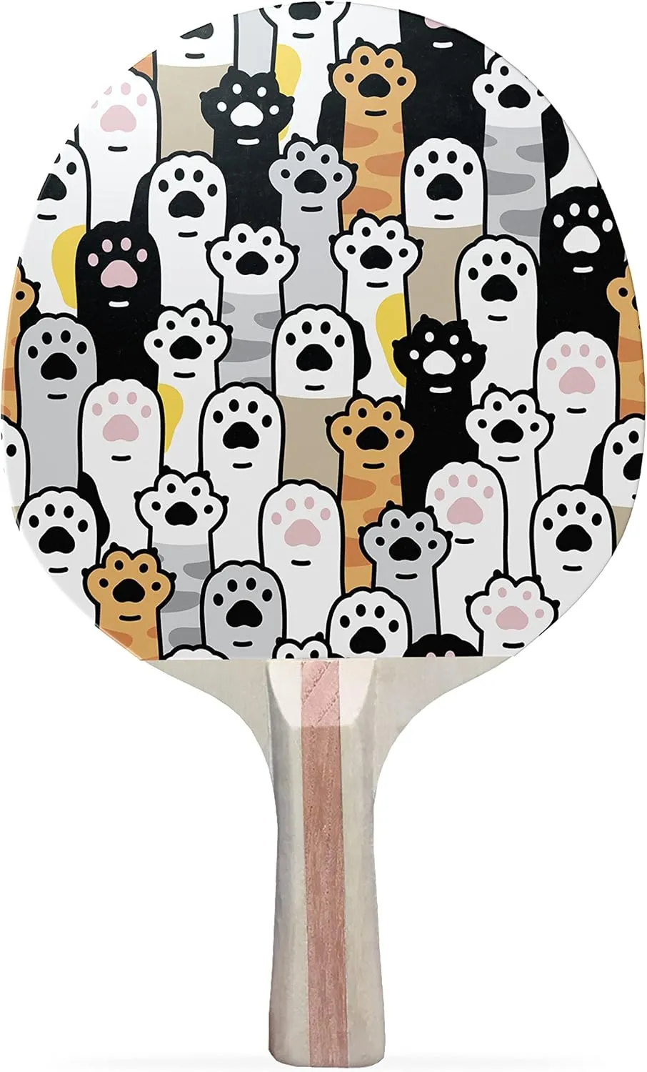 Cat Paws Colorful Design Ping Pong Paddle, Premium 5 Ply Table Tennis Racket (Black on Back)