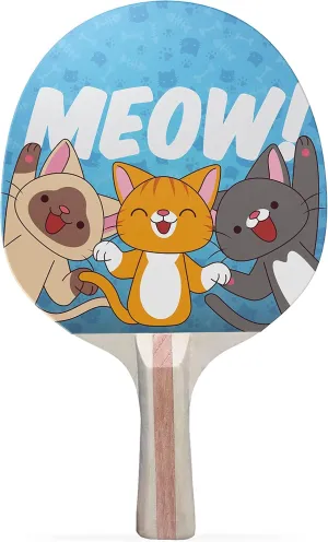 Cat Trio Colorful Design Ping Pong Paddle, Premium 5 Ply Table Tennis Racket (Black on Back)