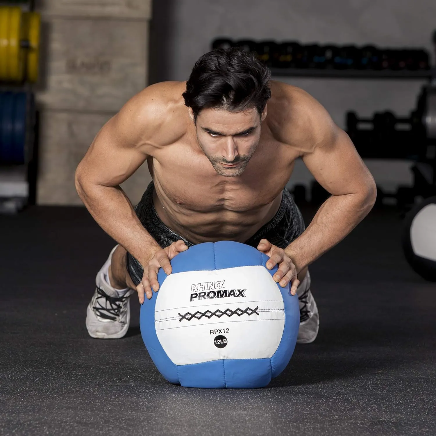 Champion Sports Rhino Promax Slam Balls, 10 lb, Soft Shell with Non-Slip Grip, Medicine Wall Exercise Ball for Weightlifting, Plyometrics, Cross Training, & Home Gym Fitness