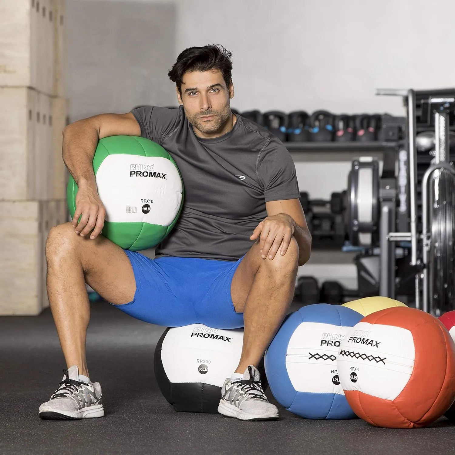Champion Sports Rhino Promax Slam Balls, 10 lb, Soft Shell with Non-Slip Grip, Medicine Wall Exercise Ball for Weightlifting, Plyometrics, Cross Training, & Home Gym Fitness