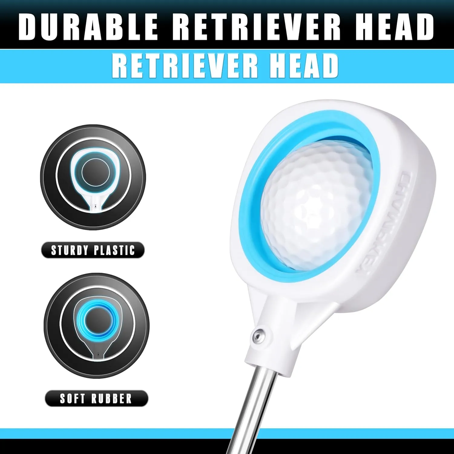 CHAMPKEY Performance Golf Ball Retriever Single Sided - Thicken Stainless Steel Shaft with Rubber Grip Golf Retriever - Available in 9Ft / 12Ft / 14.5Ft / 16.3Ft
