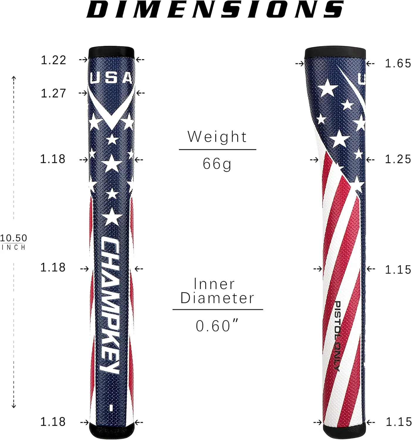 CHAMPKEY USA Pistol Golf Putter Grip | Comfortable Polyurethane and Lightweight Putter Grips