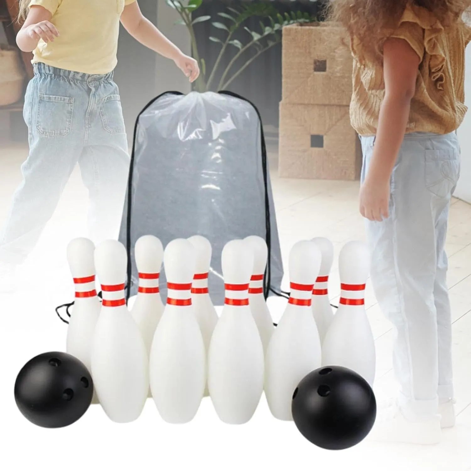 Children's Bowling Set with 10 Pins and 2 Balls, Comes with Storage Bag for Yard Activities