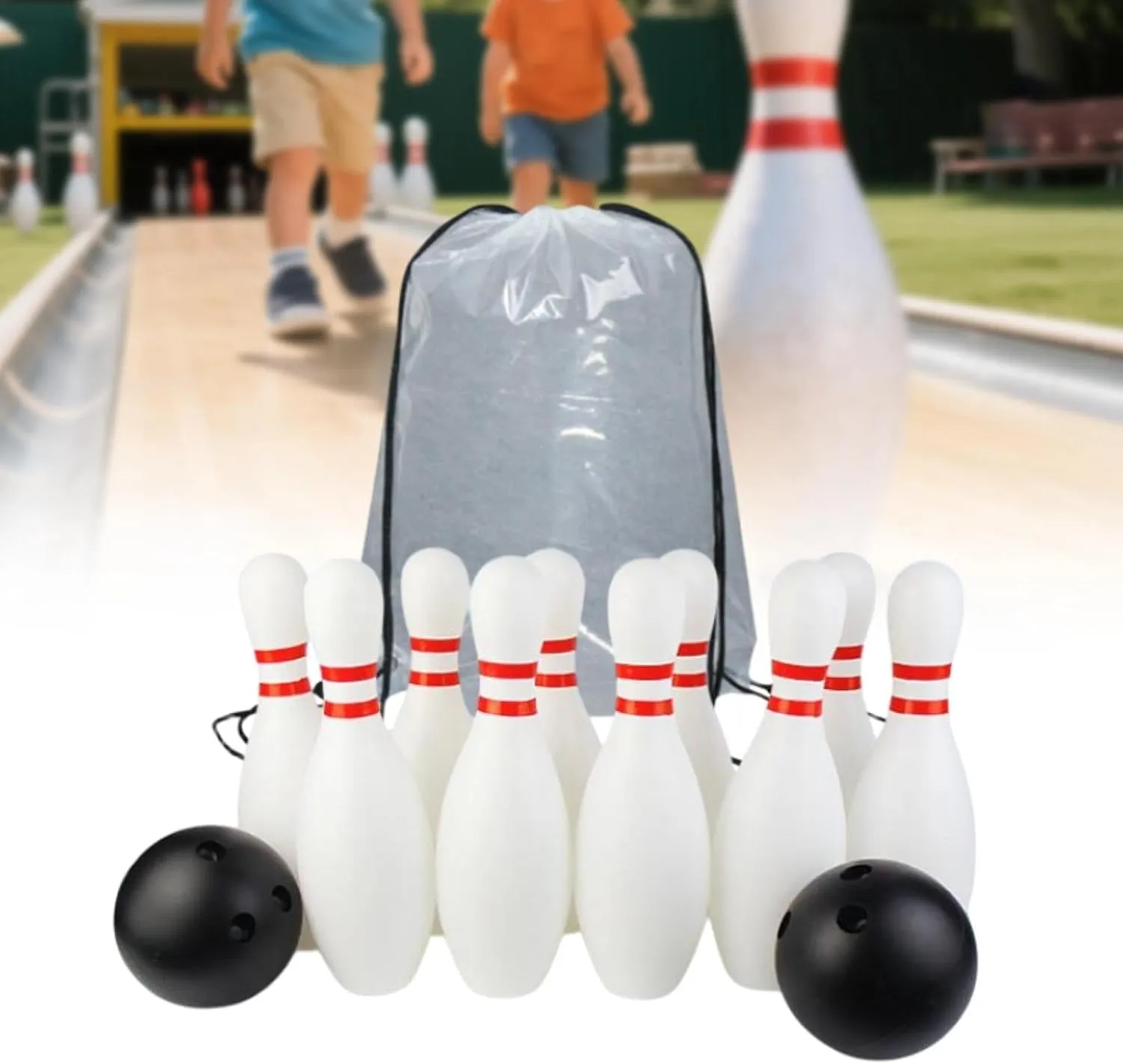 Children's Bowling Set with 10 Pins and 2 Balls, Comes with Storage Bag for Yard Activities