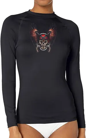 CHOO Women's Pirate Skull Uv-Protected Sports Fitted Shirt Skin Tee for Fishing, Large