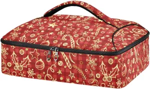 Christmas Gold Ball Stars Pizza Carrier Insulated Bags Checkered Pizza Warmer Bags Grocery Tote Insulation Bag for for Travel Picnic Potluck Parties Beach