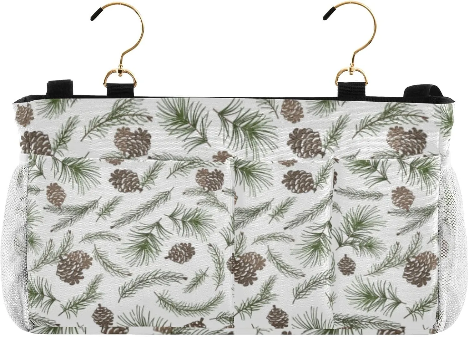 Christmas Tree Green Branches Pine Cone Fir Spruce Iron Frame Bedside Hanging Bag Magazine Holders Bedside Bag With Hooks for Dorm Bed Bunk Bed 14.2 x 4.9 x 7.9 inch