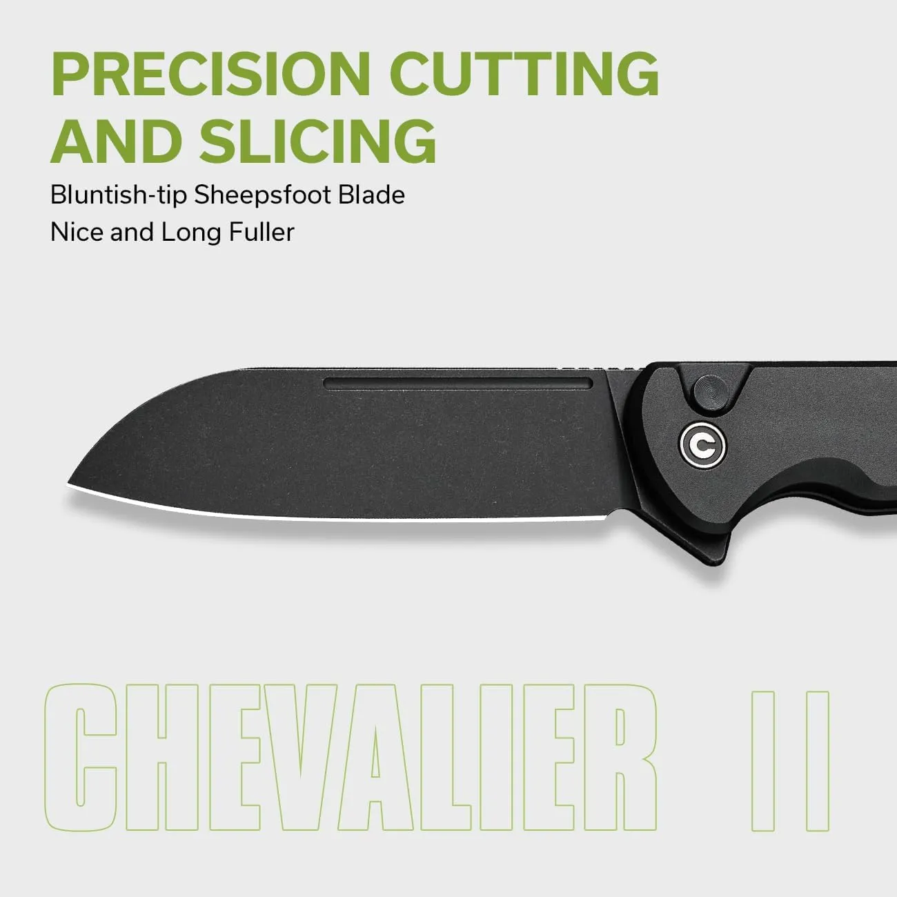 CIVIVI Chevalier II Folding Pocket Knife, Button Lock Knife for EDC 3.47" Black Stonewashed 14C28N Sheepsfoot Blade plus Aluminum Handle, Utility Knife for Men Women Gift C20022B-1