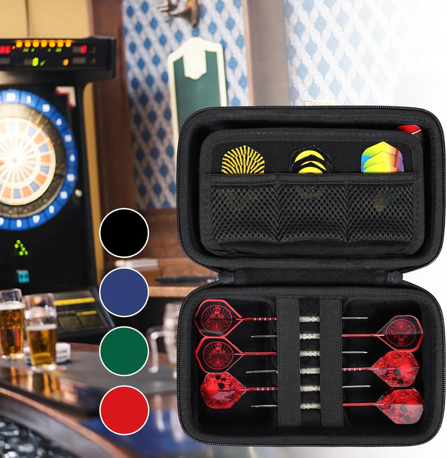 co2CREA Hard Case Compatible with Steel Tip or Soft Tip Darts, Holds Darts and Extra Accessories, Built-in Storage Tubes and Pockets for Flights, Tips, Shafts