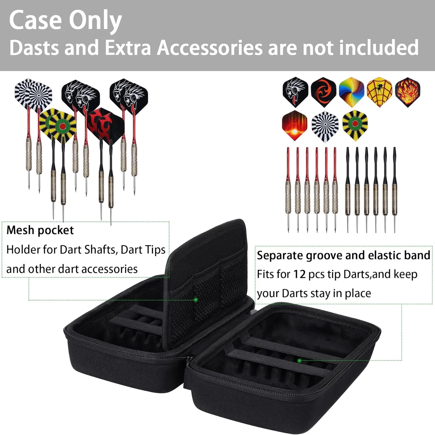 co2CREA Hard Case Compatible with Steel Tip or Soft Tip Darts, Holds Darts and Extra Accessories, Built-in Storage Tubes and Pockets for Flights, Tips, Shafts