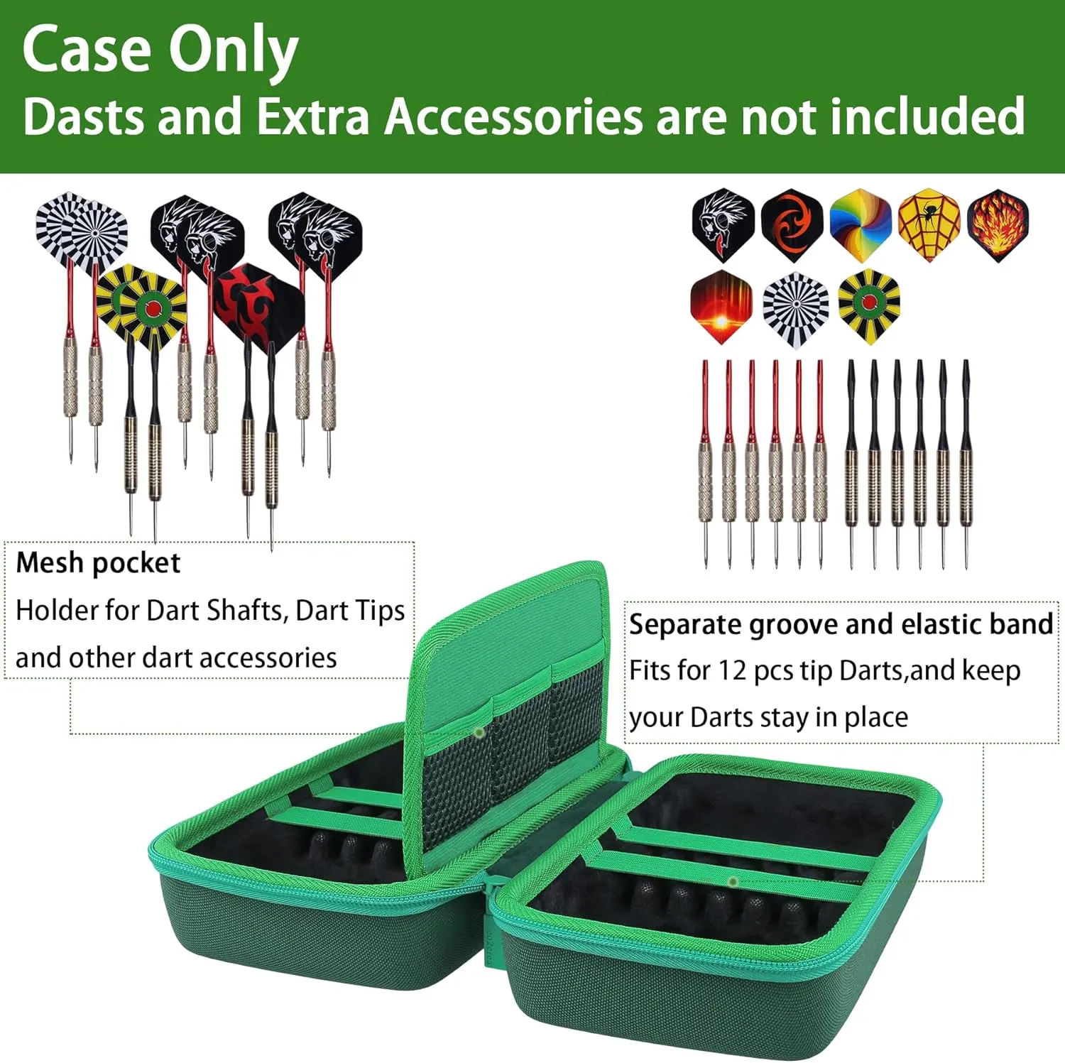 co2CREA Hard Case Compatible with Steel Tip or Soft Tip Darts, Holds Darts and Extra Accessories, Built-in Storage Tubes and Pockets for Flights, Tips, Shafts