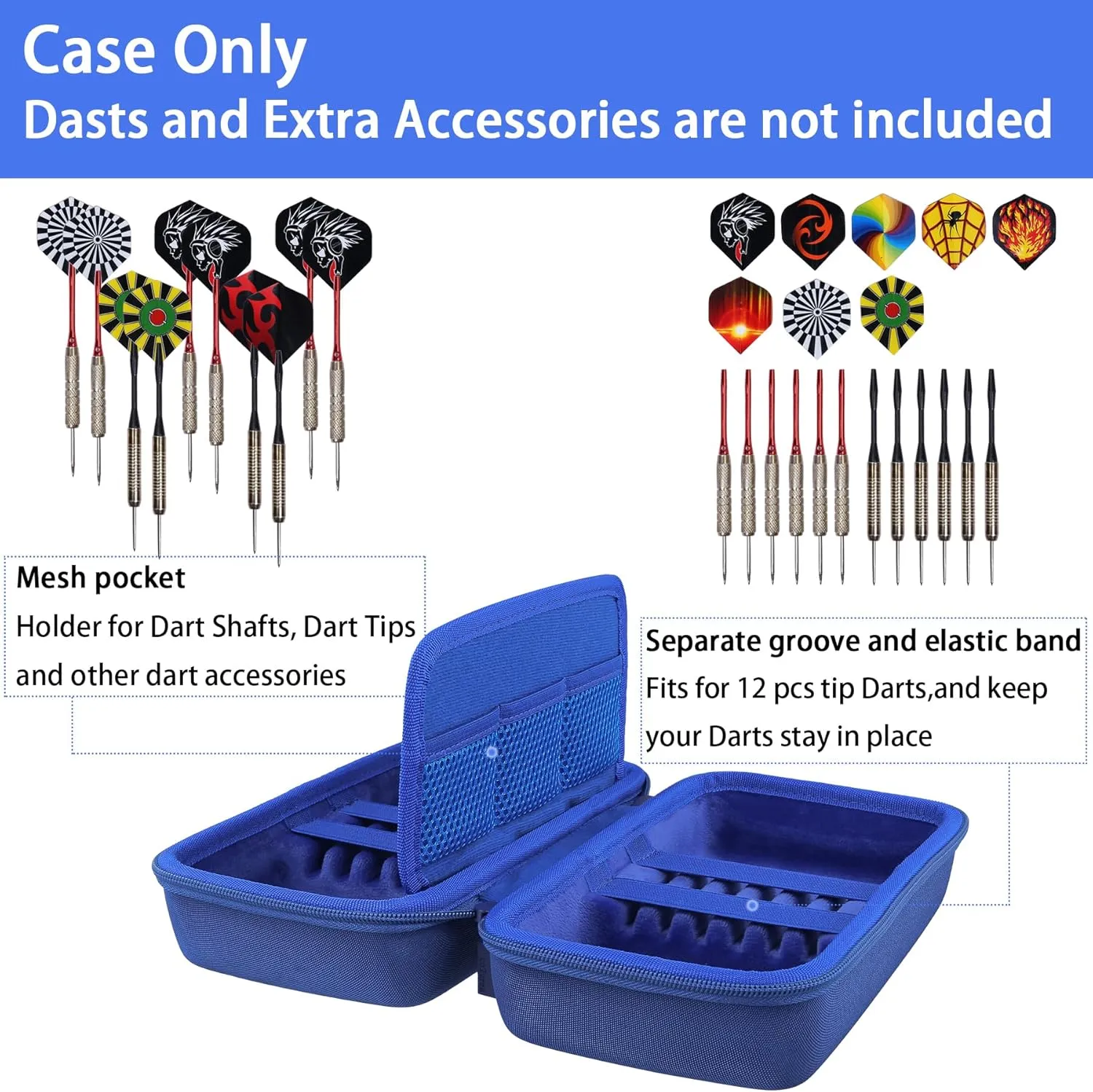 co2CREA Hard Case Compatible with Steel Tip or Soft Tip Darts, Holds Darts and Extra Accessories, Built-in Storage Tubes and Pockets for Flights, Tips, Shafts