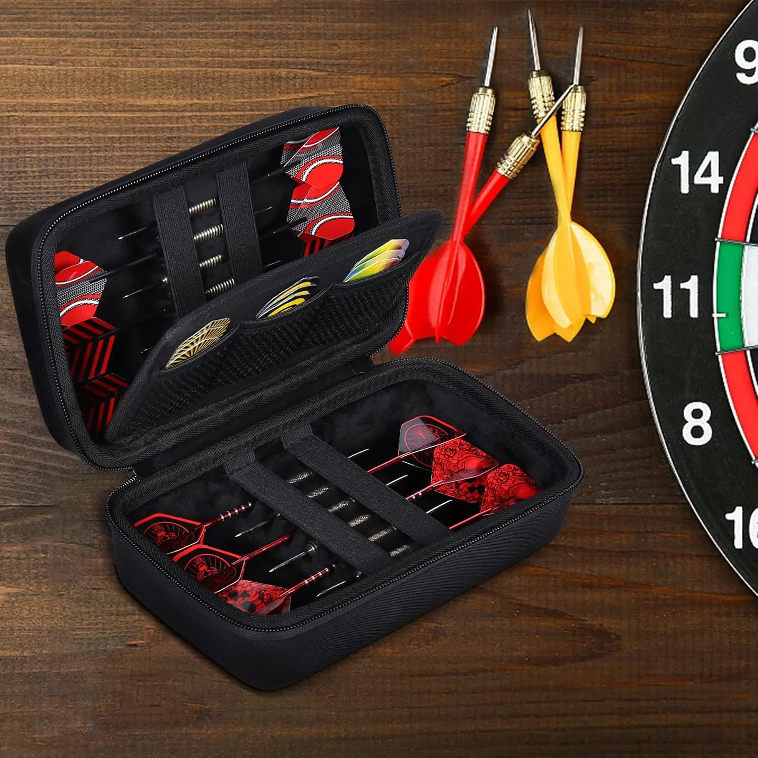 co2CREA Hard Case Compatible with Steel Tip or Soft Tip Darts, Holds Darts and Extra Accessories, Built-in Storage Tubes and Pockets for Flights, Tips, Shafts
