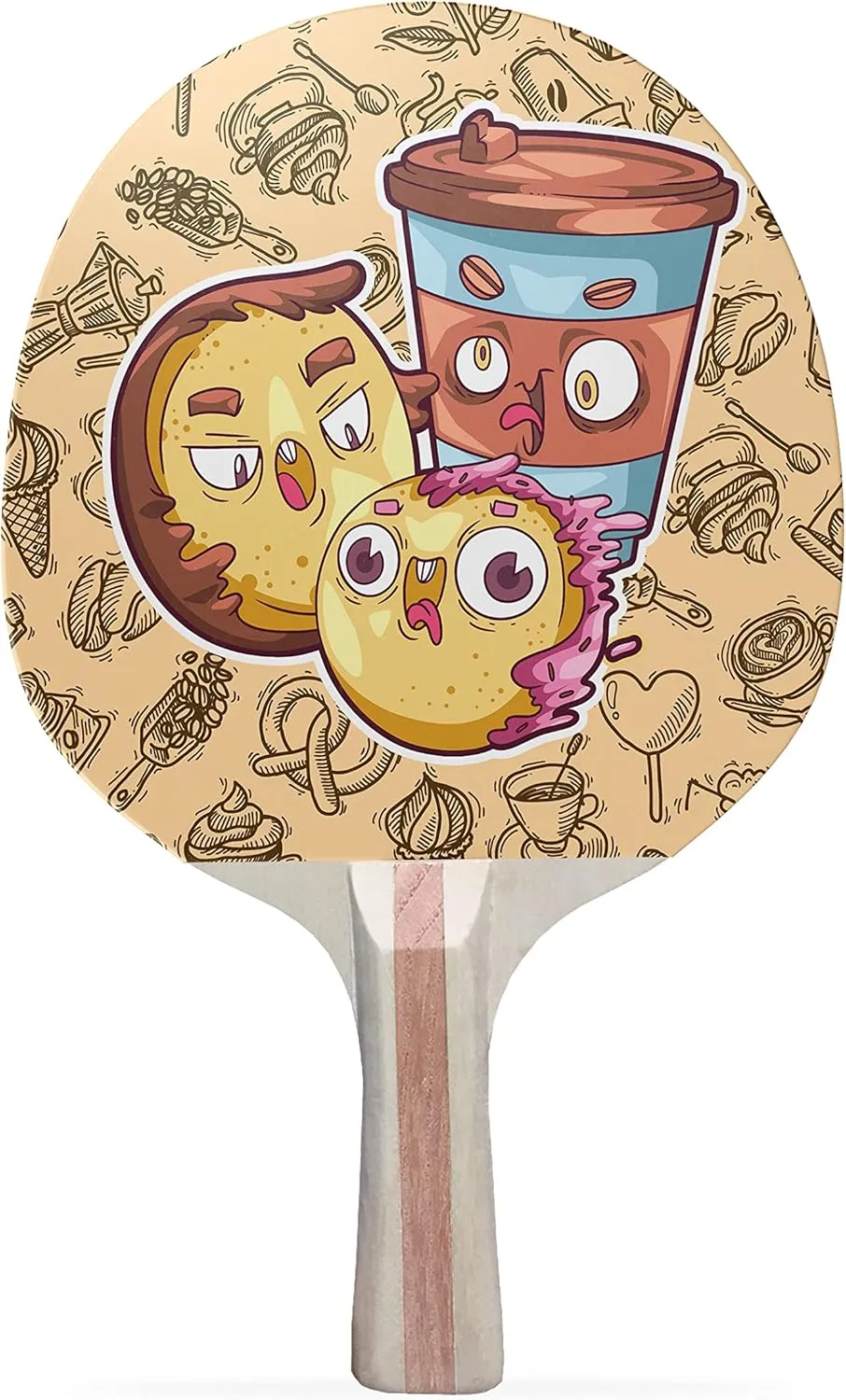 Coffee Cartoon Colorful Design Ping Pong Paddle, Premium 5 Ply Table Tennis Racket (Black on Back)