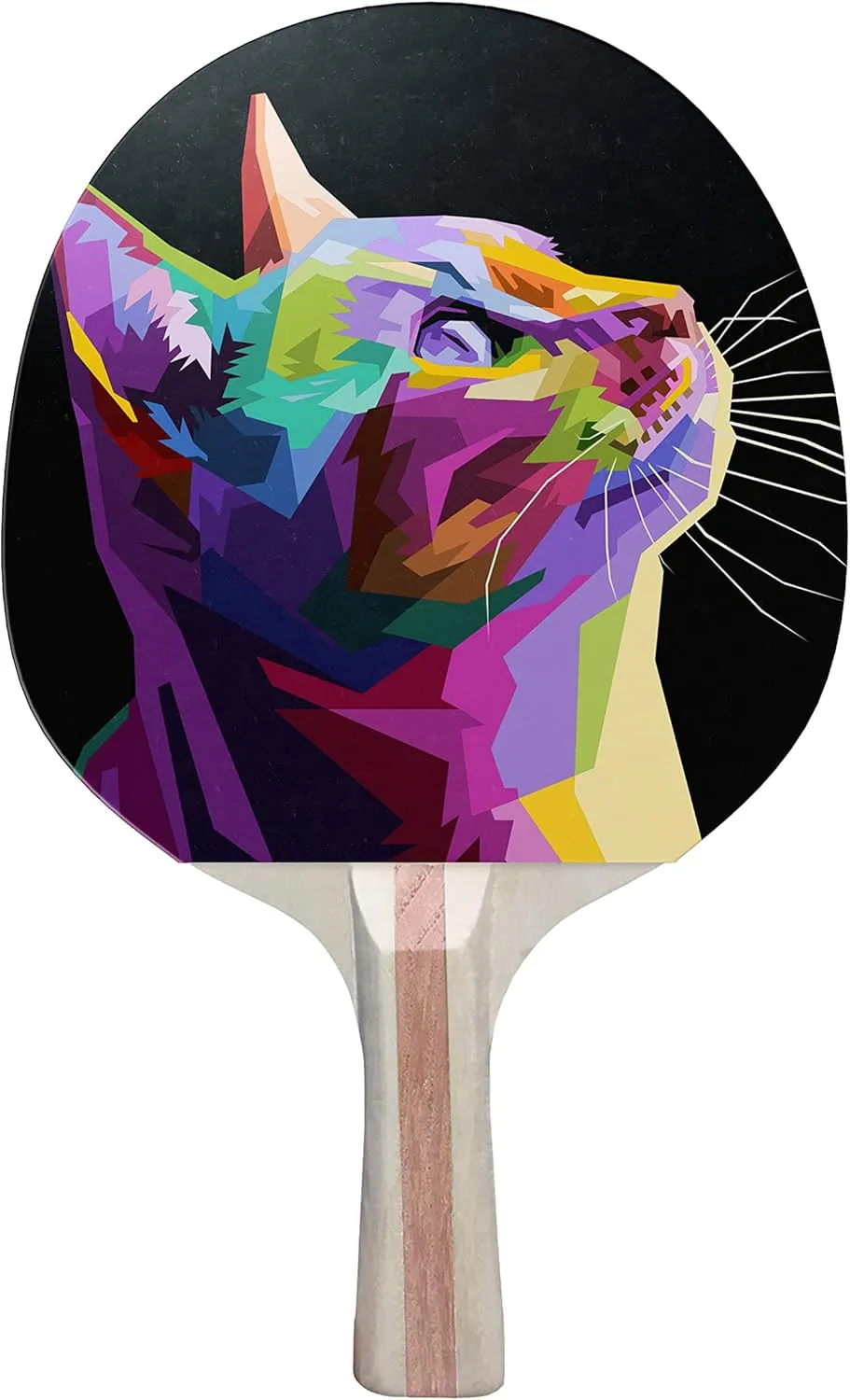 Colorful Cat Head Colorful Design Ping Pong Paddle, Premium 5 Ply Table Tennis Racket (Red on Back)