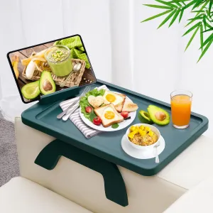 Couch Arm Table Tray, Bamboo Sofa Arm Clip on Tray Table, Large Sofa Armrest Tray with 360° Phone Holder,Portable Sofa Table for Remote Snack
