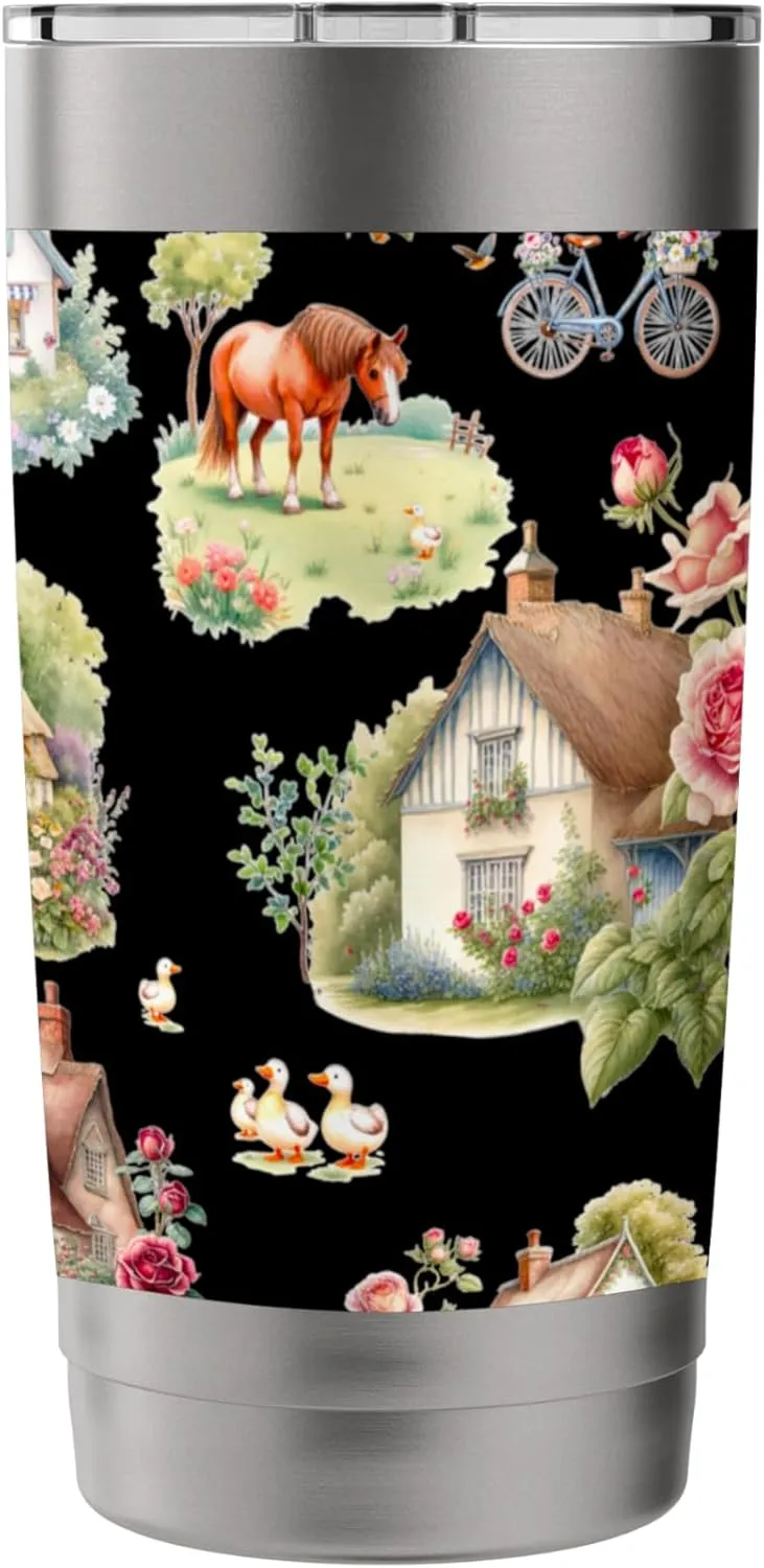 Countryside animals cottages nature pattern Stainless Steel Insulated Tumbler