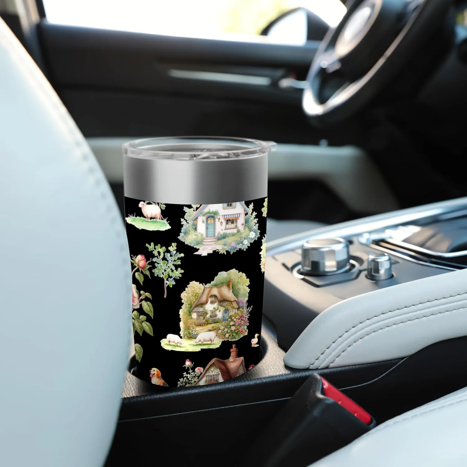 Countryside animals cottages nature pattern Stainless Steel Insulated Tumbler