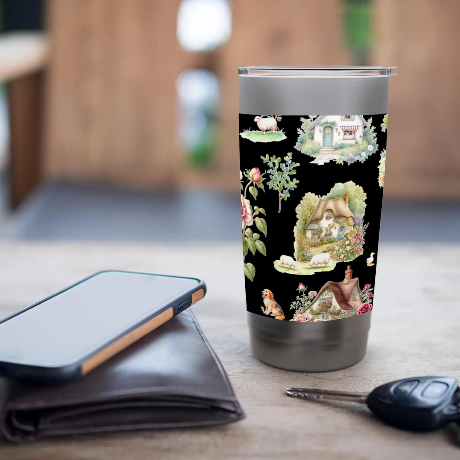 Countryside animals cottages nature pattern Stainless Steel Insulated Tumbler