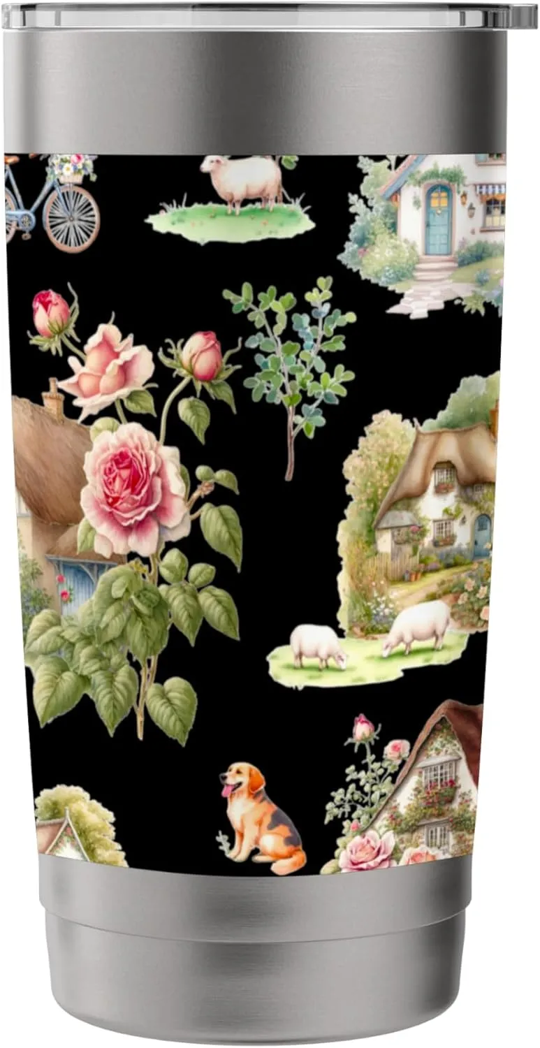 Countryside animals cottages nature pattern Stainless Steel Insulated Tumbler