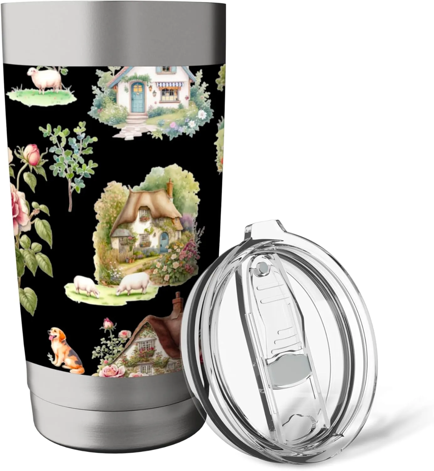 Countryside animals cottages nature pattern Stainless Steel Insulated Tumbler