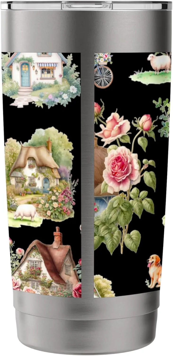 Countryside animals cottages nature pattern Stainless Steel Insulated Tumbler