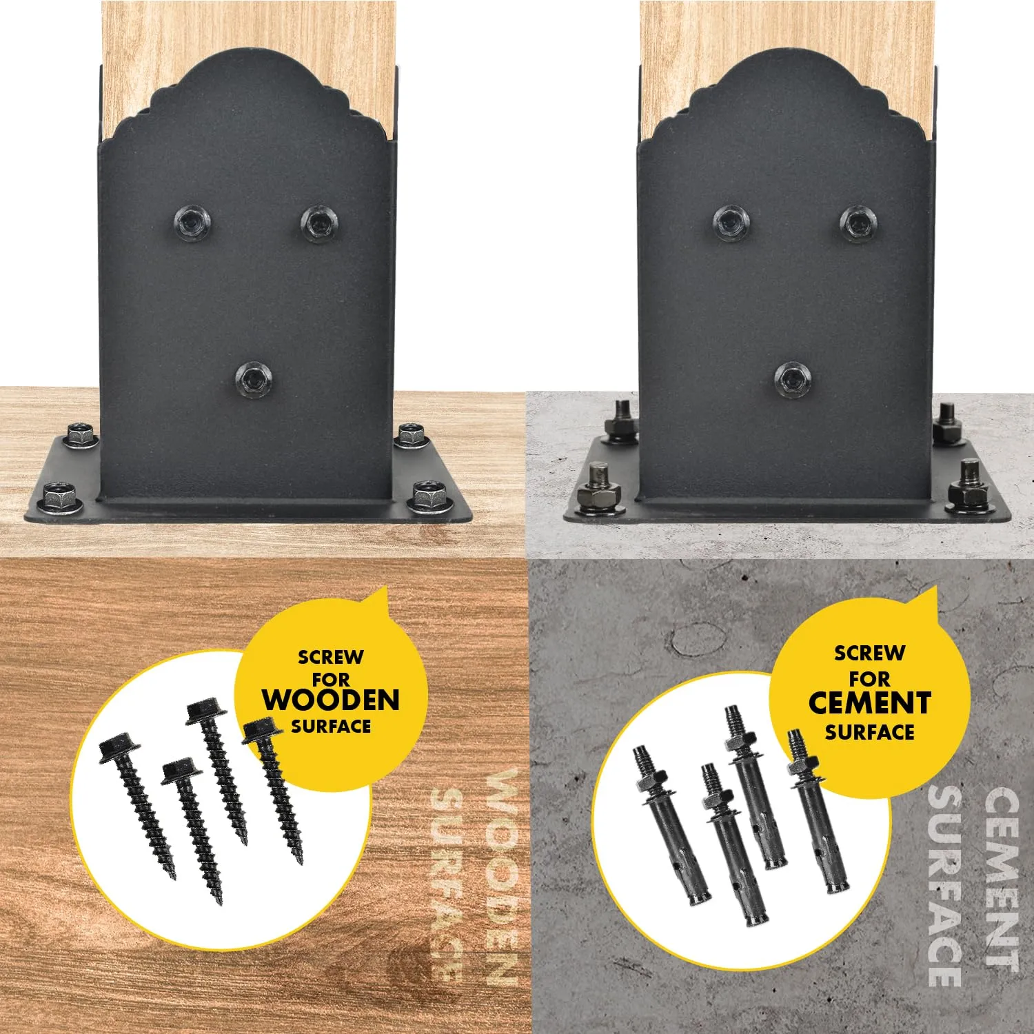 Creative Design 4x4 Post Base, Square Bracket Post Base for Fence Mailbox Deck, Bolt Down Post Base Wood Post Ground Anchor, Fit 3.5''x3.5'' Square Wood Post (Black - Set 8)