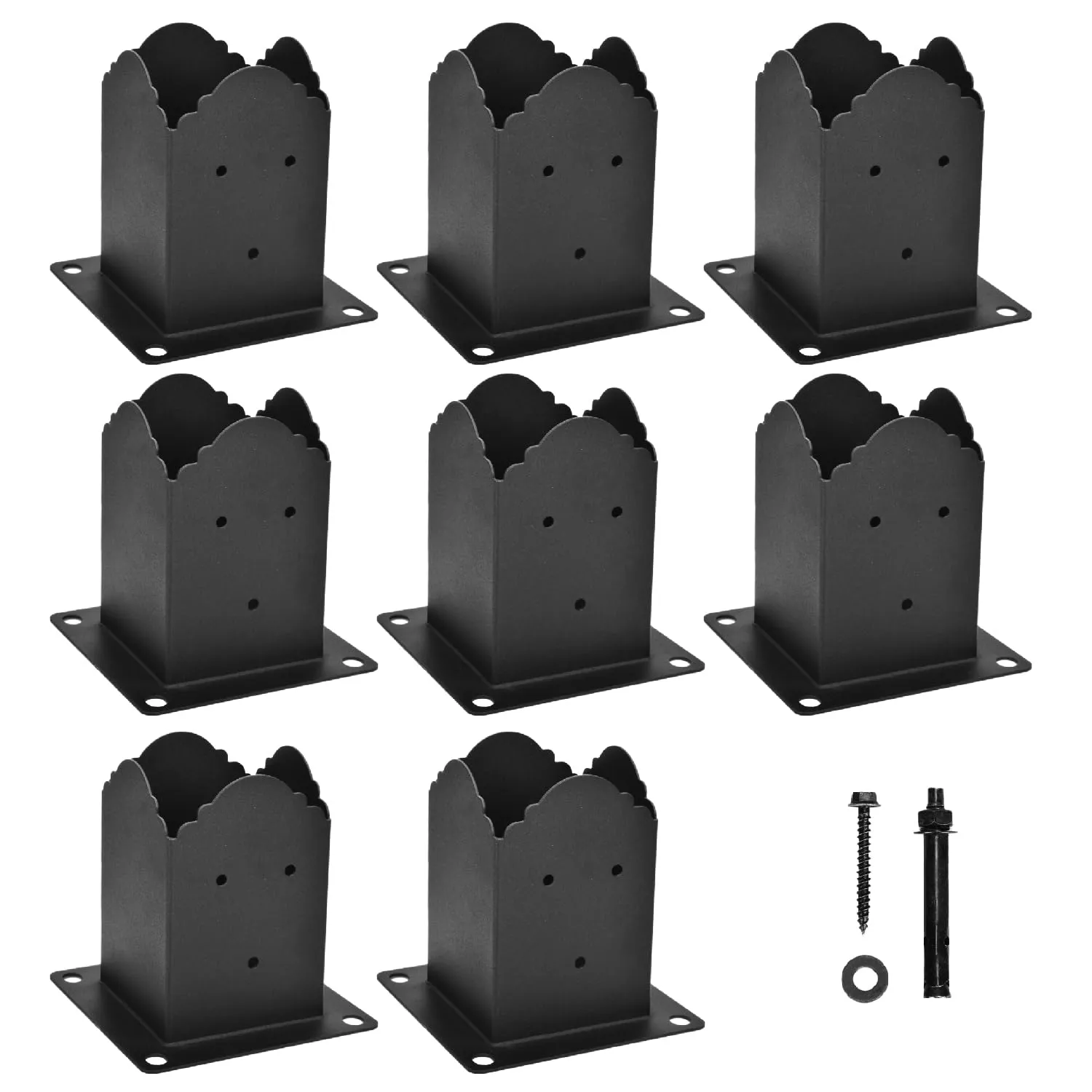 Creative Design 4x4 Post Base, Square Bracket Post Base for Fence Mailbox Deck, Bolt Down Post Base Wood Post Ground Anchor, Fit 3.5''x3.5'' Square Wood Post (Black - Set 8)