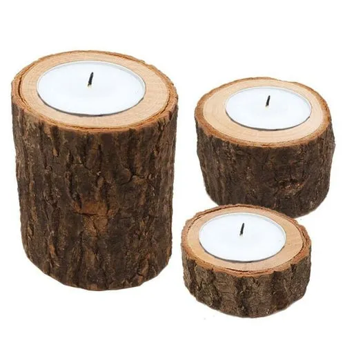 Creative Wooden Candlestick Candle Holder Plant Pot Tray Table Desktop
