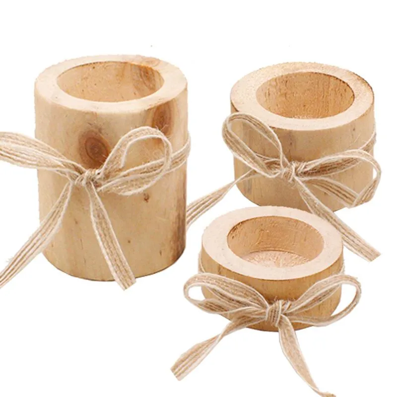 Creative Wooden Candlestick Candle Holder Plant Pot Tray Table Desktop