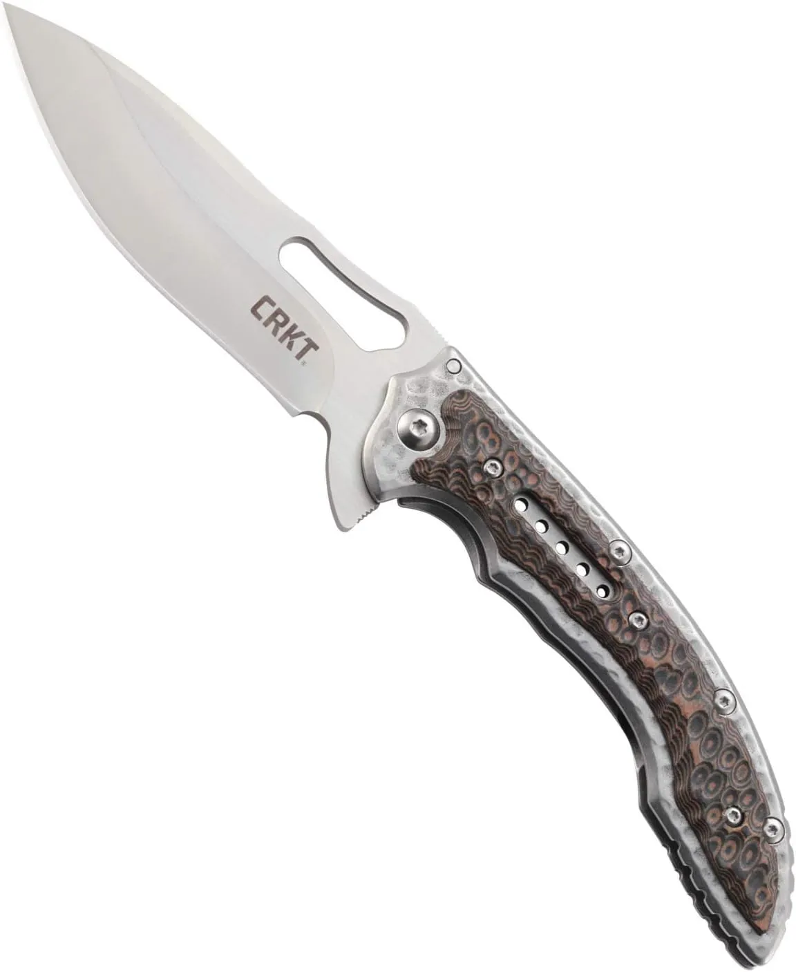 CRKT Fossil Folding Pocket Knife: Stainless Steel Plain Edge EDC Folder with Frame Lock, Everyday Carry Folded Knife, with Satin Blade Finish 5470, Silver, brown, grey