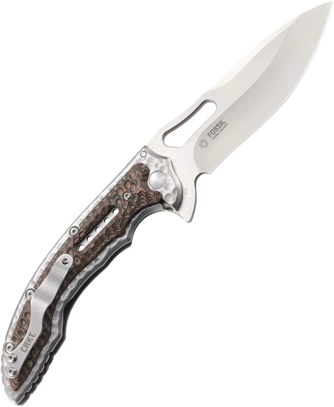 CRKT Fossil Folding Pocket Knife: Stainless Steel Plain Edge EDC Folder with Frame Lock, Everyday Carry Folded Knife, with Satin Blade Finish 5470, Silver, brown, grey