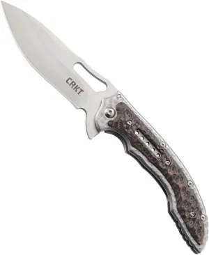 CRKT Fossil Folding Pocket Knife: Stainless Steel Plain Edge EDC Folder with Frame Lock, Everyday Carry Folded Knife, with Satin Blade Finish 5470, Silver, brown, grey
